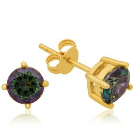 Gumush T8335 Gümüş Gold 5 mm Mistik Topaz Çivili Küpe