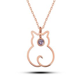 Gumush T8345 Haziran Ayı Doğum Taşı Kedi Kadın Gümüş Kolye