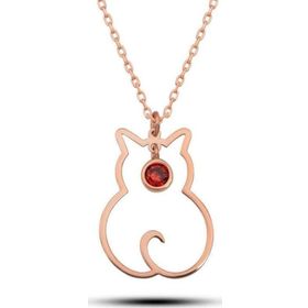 Gumush T8347 Ocak Ayı Doğum Taşı Kedi Kadın Gümüş Kolye