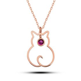 Gumush T8348 Gümüş Temmuz Ayı Doğum Taşı Kedi Kadın Kolye