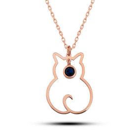 Gumush T8350 Eylül Ayı Doğum Taşı Kedi Kadın Gümüş Kolye