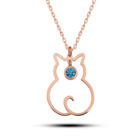 Gumush T8351 Mart Ayı Doğum Taşı Kedi Kadın Gümüş Kolye