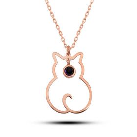 Gumush T8353 Gümüş Şubat Ayı Doğum Taşı Kedi Kadın Kolye