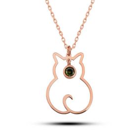 Gumush T8355 Ağustos Ayı Doğum Taşı Kedi Kadın Gümüş Kolye