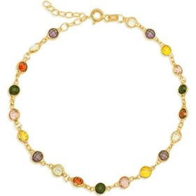 Gumush T8373 Gold Renkli Taşlı Kadın Gümüş Bileklik