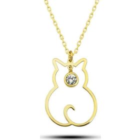 Gumush T8380 Nisan Ayı Doğum Taşı Kedi Kadın Gümüş Kolye