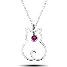 Gumush T8382 Temmuz Ayı Doğum Taşı Kedi Kadın Gümüş Kolye