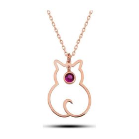 Gumush T8382 Temmuz Ayı Doğum Taşı Kedi Kadın Gümüş Kolye