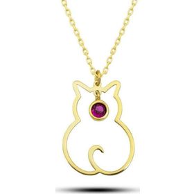 Gumush T8382 Temmuz Ayı Doğum Taşı Kedi Kadın Gümüş Kolye