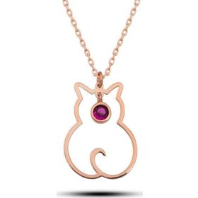 Gumush T8382 Temmuz Ayı Doğum Taşı Kedi Kadın Gümüş Kolye