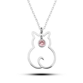 Gumush T8383 Ekim Ayı Doğum Taşı Kedi Kadın Gümüş Kolye
