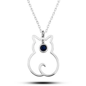 Gumush T8396 Gümüş Eylül Ayı Doğum Taşı Kedi Kadın Kolye