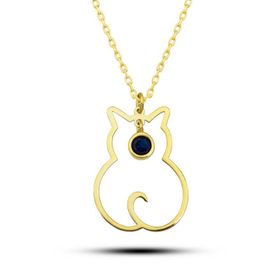 Gumush T8396 Gümüş Eylül Ayı Doğum Taşı Kedi Kadın Kolye