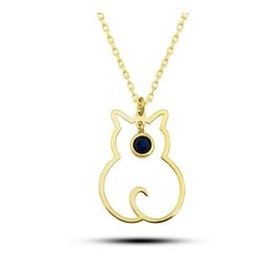 Gumush T8396 Gümüş Eylül Ayı Doğum Taşı Kedi Kadın Kolye
