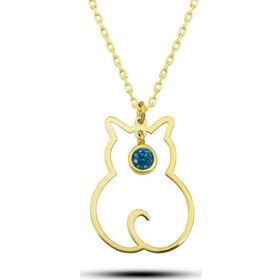 Gumush T8398 Gümüş Aralık Ayı Doğum Taşı Kedi Kadın Kolye