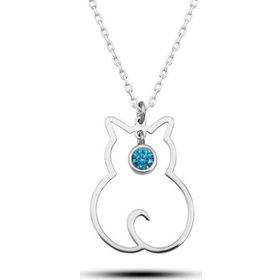 Gumush T8398 Gümüş Aralık Ayı Doğum Taşı Kedi Kadın Kolye