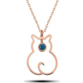 Gumush T8398 Gümüş Aralık Ayı Doğum Taşı Kedi Kadın Kolye