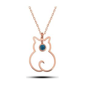 Gumush T8398 Gümüş Aralık Ayı Doğum Taşı Kedi Kadın Kolye