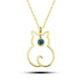 Gumush T8398 Gümüş Aralık Ayı Doğum Taşı Kedi Kadın Kolye