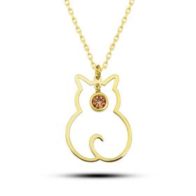 Gumush T8401 Kasım Ayı Doğum Taşı Kedi Kadın Gümüş Kolye
