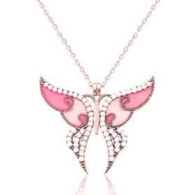 Gumush T8403 Rose Pembe Kelebek Kadın Gümüş Kolye