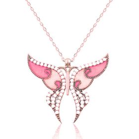 Gumush T8403 Rose Pembe Kelebek Kadın Gümüş Kolye