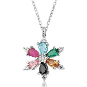 Gumush T8408 Mix Taşlı Lotus Çiçeği Kadın Gümüş Kolye