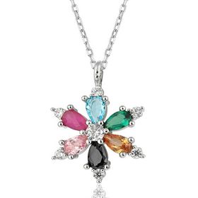 Gumush T8408 Mix Taşlı Lotus Çiçeği Kadın Gümüş Kolye