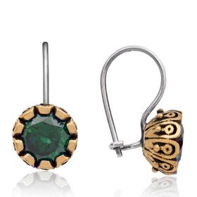 Gumush T8420 Yeşil Yuvarlak Otantik Kadın Gümüş Küpe