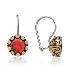 Gumush T8421 Kırmızı Yuvarlak Otantik Kadın Gümüş Küpe