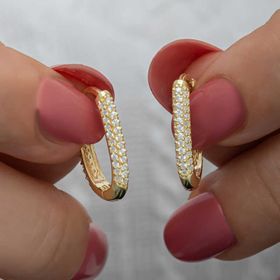 Gumush T8491 Gold çift Sıra Beyaz Taşlı J Kadın Gümüş Küpe