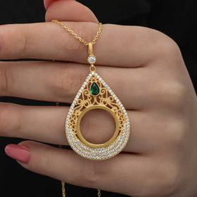 Gumush T8502 Gold Kaplama Damla Çeyrek Takılabilen Kadın Gümüş Kolye