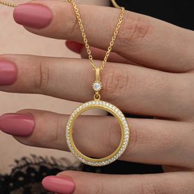 Gumush T8506 Gold Kaplama Yuvarlak Yarım Altın Takılabilen Kadın Gümüş Kolye