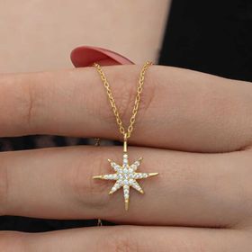 Gumush T8517 Gold Kutup Yıldızı Kadın Gümüş Kolye