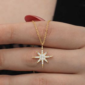 Gumush T8517 Gold Kutup Yıldızı Kadın Gümüş Kolye