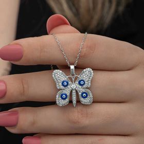 Gumush T8525 Nazarlı Kelebek Kadın Gümüş Kolye