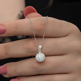 Gumush T8526 Gümüş Beyaz Kristal Taşlı Kadın Kolye