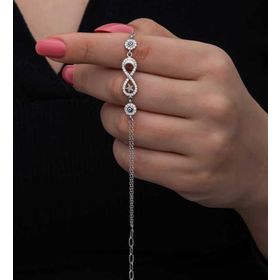 Gumush T8555 Ay Yıldız Nazarlı Sonsuzluk Kadın Gümüş Bileklik
