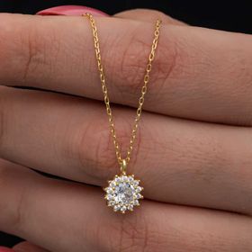 Gumush T8572 Gold Minimal Yuvarlak Anturaj Kadın Gümüş Kolye