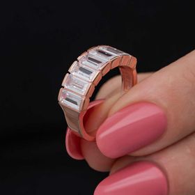 Gumush T8577 Gümüş Rose Baget Beyaz Taşlı Kadın Yüzük