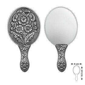 Gumush T8643 Gümüş Papatya ve Gül Motifli El Aynası