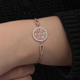 Gumush T8650 ​Rose Renkli Yaşam Çiçeği Kadın Gümüş Bileklik