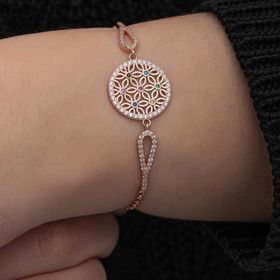 Gumush T8650 ​Rose Renkli Yaşam Çiçeği Kadın Gümüş Bileklik