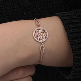 Gumush T8650 ​Rose Renkli Yaşam Çiçeği Kadın Gümüş Bileklik