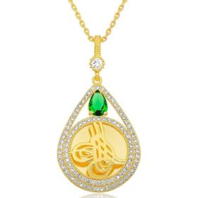 Gumush T8724 Gümüş Gold Kaplama Damla Tuğralı Kadın Kolye
