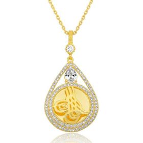 Gumush T8724 Gümüş Gold Kaplama Damla Tuğralı Kadın Kolye
