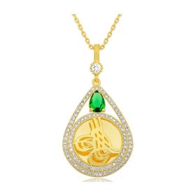 Gumush T8724 Gümüş Gold Kaplama Damla Tuğralı Kadın Kolye