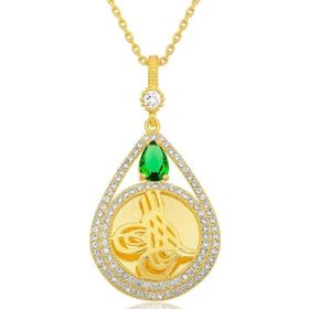 Gumush T8724 Gümüş Gold Kaplama Damla Tuğralı Kadın Kolye