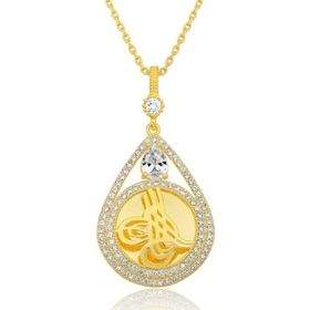 Gumush T8724 Gümüş Gold Kaplama Damla Tuğralı Kadın Kolye