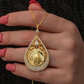 Gumush T8724 Gümüş Gold Kaplama Damla Tuğralı Kadın Kolye